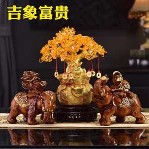 Ornement d'éléphant Lucky Feng Shui Artistique Sculpté Résine Epoxy Salon Entrée TV Fortune Arbre de trésorerie Pendaison de crémaillère Ouverture - Product Image 2