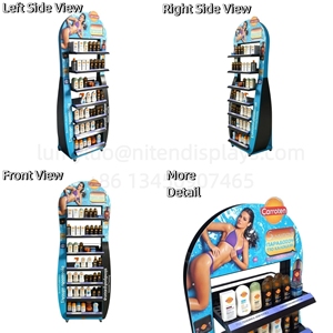 Retail Floor‑Standing Cosmetic Display Rack Wheeled Multi‑tier Metal Display <b>Stand</b> - Product Image 4