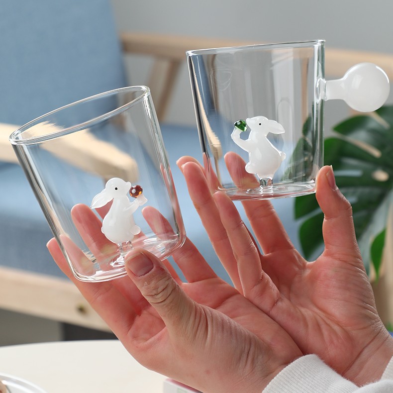 3D Милая мультяшная стеклянная чашка с кроликом, высокий боросиликатный сок, чай, домашняя детская чашка для завтрака с молоком с ручкой
