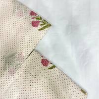 Tissu en coton blanc respirant et léger, imprimé floral rose, motif à pois rouges, textile à fleurs botaniques pour robe Kurti