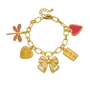 Fashion Charm Bracelet Gold Plated Heart Bow Dragonfly Pendant Women's Jewelry Gift - Product Image 5
