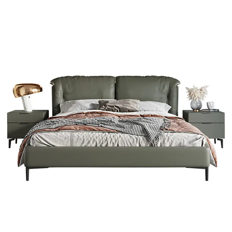 Nouveau modèle de lit double rembourré 180x200, ensemble de meubles de chambre à coucher italienne, personnalisé en cuir véritable, lit king size moderne