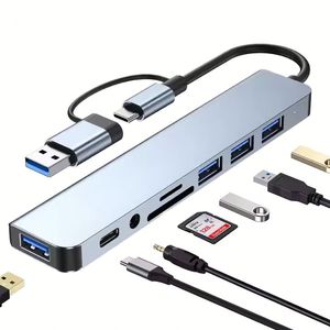 Multi Port <b>USB</b> <b>USB</b>-<b>C</b> HUB Aluminum Alloy 8 in 1 <b>Adapter</b> OTG Splitter 8 in 1 Docking Station for Laptop PC Smartphone - Product Image 1