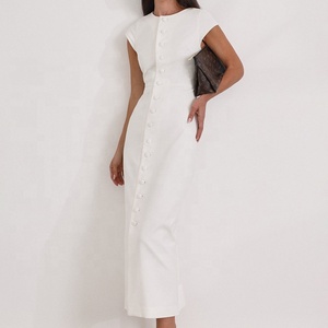 Maxi abito aderente bianco da donna sofisticato elegante svolazzare monopetto in vita stretta nuovo abito da Cocktail estivo <span class=keywords><strong>Blanche</strong></span> - Product Image 2