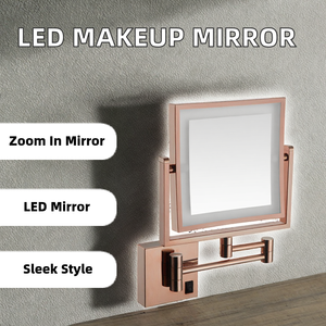 Modern Hotel Makeup Bathroom <b>Mirror</b> <b>Wall</b> Mounted Square Folding Shaving Illuminated <b>LED</b> Lighted - Product Image 2