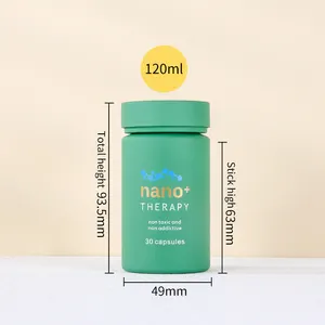 100 120 180 ml Contenedor de suplemento de plástico personalizado verde Botella de plástico mate para Cápsula de píldora Vitamina caramelo médico