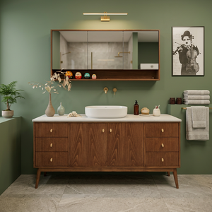 Teak Wood Modern Mid Century Solid Wood Bathroom Vanity <b>Cabinet</b> with Sink <b>Cabinet</b> Made in Indonesia - Product Image 2