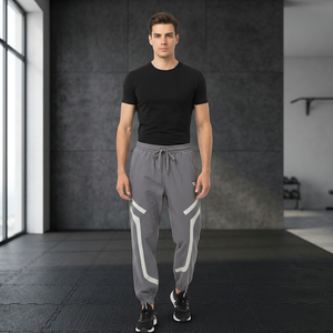<b>Men's</b> Gray Lightweight Elastic Waist Joggers with Side Stripe Quick Dry Breathable Casual Track Pants Spring Wear - Product Image 4
