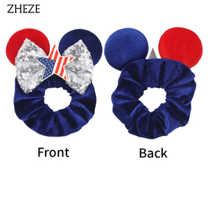 Nouveaux accessoires pour cheveux du Jour de l'Indépendance, Statue de la Liberté, logo du drapeau américain, nœud en flanelle à paillettes, attaches pour cheveux en forme d'oreilles de souris pour filles - Product Image 5