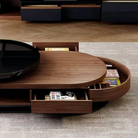 Ensemble de tables basses gigognes rondes en verre et bois de luxe moderne pour la maison, table centrale, salon, meubles