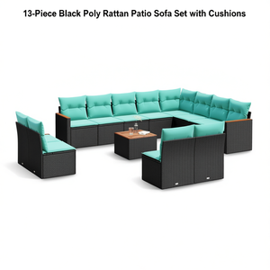 Set di divani da giardino in polyrattan nero da 13 pezzi con cuscini, mobili da esterno dal design moderno e contemporaneo - Product Image 1