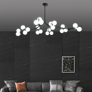 Chambre de luxe contemporaine en métal noir doré suspension éclairage plafond lustre lumières blanc fumée boule de verre suspension lampe décor - Product Image 5