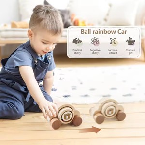 Montessori fatti a mano palla <span class=keywords><strong>arcobaleno</strong></span> auto giocattoli educativi in legno cordoncino rotolamento orso bambino in età prescolare giocattolo per l'apprendimento - Product Image 3
