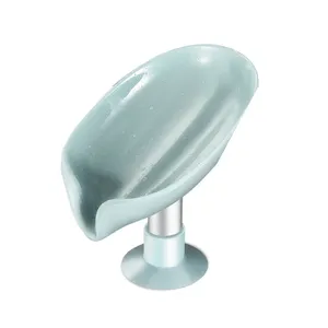 Modern Kichen Plastic Box Bathroom Plastic Soap Dish Non-slip Drain Soap Box Suction Cup Leaf Soap Holder