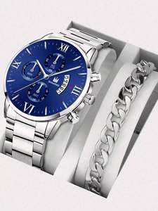 Montre à Quartz Cadran <span class=keywords><strong>Rome</strong></span> pour Hommes, Date Or, 2 Pièces, Montres de Luxe en Acier Inoxydable et Bracelet - Product Image 2