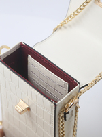 Sac bandoulière vertical en PU effet croco avec fermoir torsadé doré et chaîne, mini pochette à rabat pour téléphone portable pour femme, logo personnalisé