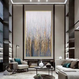 Toile peinte à la main, décoration murale minimaliste moderne dorée et bleue, art abstrait entièrement fait main - Product Image 4