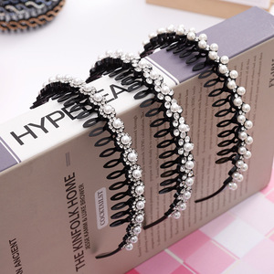 <span class=keywords><strong>Serre</strong></span>-<span class=keywords><strong>tête</strong></span> fixateur de cheveux en perles avec pince à cheveux ondulée rétro, vente en gros, nouveau style classique tendance sur internet, avec <span class=keywords><strong>peigne</strong></span> à cheveux - Product Image 2