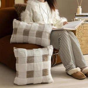 Soporte Lumbar geométrico moderno Simple de gama alta para luz de invierno Respaldo de cabecera de lujo Ventana de Bahía Fundas de almohada de felpa de invierno - Product Image 4