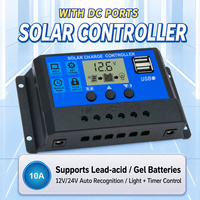 Controlador Solar PWM de 10A 12V/24V con Puertos DC Dobles para Baterías de Plomo-Ácido/GEL, Monitoreo LCD y USB Dual