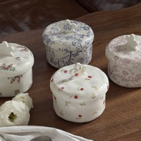 Bol à dessert en céramique florale française Lelyi avec couvercle, pot de rangement pour bonbons, pot à épices, prêt pour le micro-ondes, boîte de rangement pour bijoux, écologique