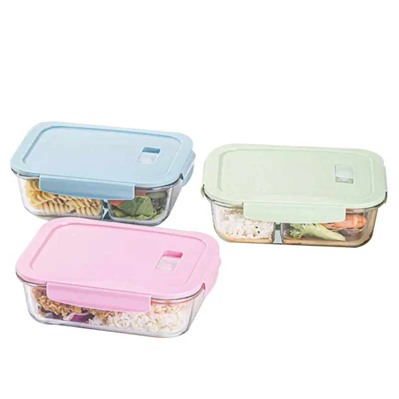 Großhandel Neues Design 1040ml 2 Gitter Boro silikat glas Warm halten Lunchboxen Bento Lunch Box Mit luftdichtem Deckel