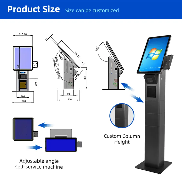 Hete Verkopende 21.5 Inch Selfservice Kiosk Qr Code Scanner Voucher Afdrukken Wachtrij Nummer Bellen Kiosk Voor Overheid