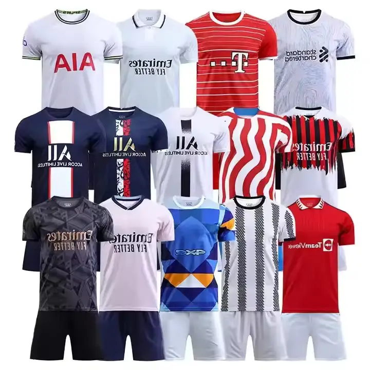 卸売タイ品質サッカーシャツ速乾性サッカージャージーサッカーユニフォームサッカージャージーフランスジャージーmbappe