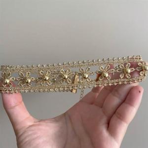 <span class=keywords><strong>Collar</strong></span> de tela con cuentas de flor hueca y hilo dorado bilateral para mujer, accesorios de cadena para clavícula estilo 2025 - Product Image 4