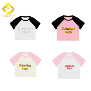 T-shirts courts pour femmes avec logo personnalisé, impression sur coton, broderie, style Y2K, manches raglan, manches courtes contrastées - Product Image 1