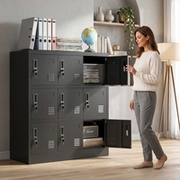 Armarios Metálicos Modernos de 9 Puertas para Oficina, Gimnasio, Escuela, Hogar y Sala de Estar, Armario de Almacenamiento Seguro con Ranura para Tarjetas (Negro)