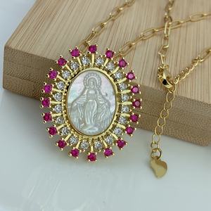 Collares Religiosos de la Santísima Virgen María para Mujer 2021 con Circón y Colgante de Concha Marina Natural Tipo Gargantilla Joyería - Product Image 5