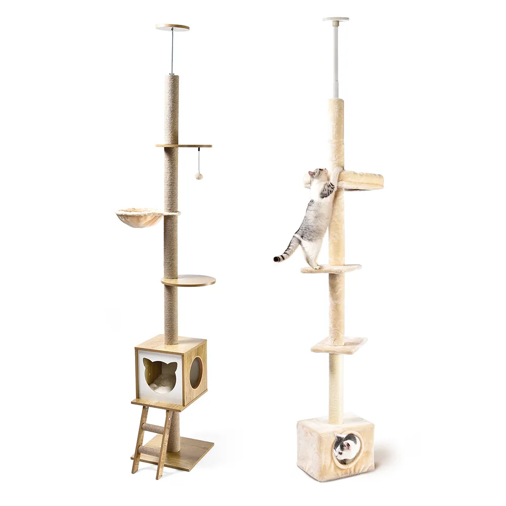 Pet Cat Accessories Adjustable Height Modern Nature Sisal Climbing Frame Large Condo Tower Cat Ceiling Tree Scratcher