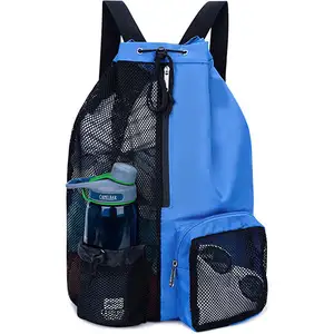 Wholesale Mesh Drawstring Backpack with Wet Pouch For Beach Swimming Gym Bags Nylon Sport Storage Bagpack Draw String Bags