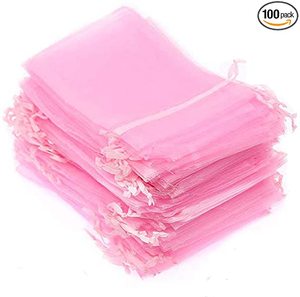 100 pièces Organza maille cordon bijoux pochettes Tulle bijoux emballage affichage pour cadeaux de mariage - Product Image 2