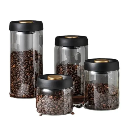 Transparent coffee jar vacuumed food grade sealed jar kitchen creative glass jar storage coffee dry food