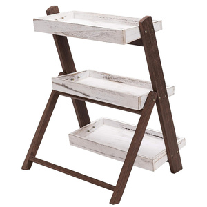 Soporte <span class=keywords><strong>de</strong></span> <span class=keywords><strong>Madera</strong></span> Vintage <span class=keywords><strong>de</strong></span> 3 Niveles para Macetas, Color Marrón Lavado y Blanco, Estante <span class=keywords><strong>de</strong></span> Exhibición y Almacenamiento para Macetas - Product Image 6