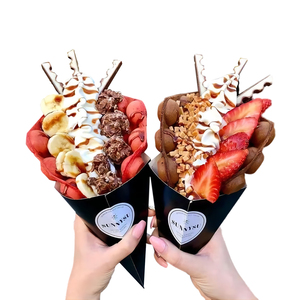 Cono de papel Kraft reciclado de grado alimenticio desechable en relieve personalizado para soporte de crepé de helado, embalaje para llevar gofres de burbujas de huevo - Product Image 5