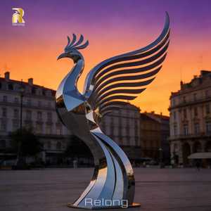Sculpture de phénix en acier inoxydable de grande taille RELONG, art abstrait moderne pour la décoration de la place publique en plein air - Product Image 3