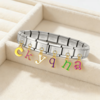 Pendentif lettre anglaise A-Z coloré en émail argenté, breloque italienne pour bracelet en acier inoxydable de 9 mm, perles pour fabrication DIY