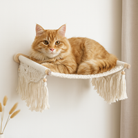Ropecube Lit hamac mural moderne pour chat avec étagère en bois et corde en coton, pour usage intérieur, salon et parc, mobilier de couchage pour chat