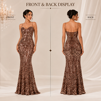 Robe de soirée sirène marron à sequins pour femme, avec corset cœur, dos lacé, bretelles spaghetti – Collection Boutique Gala et Bal de Promo