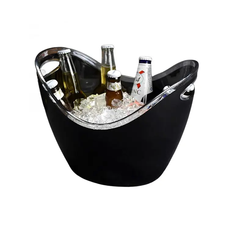 Balde de gelo para bebidas de bar, balde de plástico transparente em forma de tigela de barco, acrílico, champanhe, vinho e cerveja, refrigerador com alças, OEM