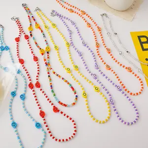 INS color chain smiley face masking chain eyeglasses chain lanyard girls and children lose necklace beads