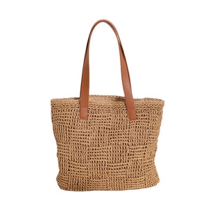 Borsa da spiaggia in carta paglia a spalla piccola a scacchi nuova borsa intrecciata portatile di grande capacità per le vacanze al mare borse estive da spiaggia - Product Image 3