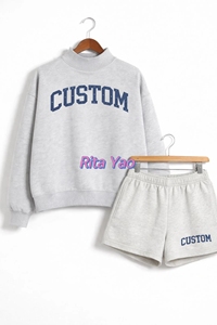 Personalized <strong>Mummy</strong> <strong>and</strong> <strong>Me</strong> Shorts Sweatshirt Set Mock Neck Blank French Terry Kids Girl Woman Sporting Set Fall Winter Clothes - Product Image 5