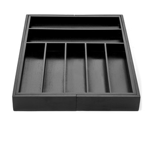 Adjustable <b>Kitchen</b> Drawer Organizer Black Rectangular Tableware <b>Storage</b> <b>Box</b> With Knife Fork Spoon Compartments Standing Type - Product Image 3