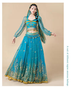 Offre Spéciale brillant doré motif Performance porter Halloween indien Cosplay Aladdin jasmin princesse danse du ventre Bollywood Costumes - Product Image 3