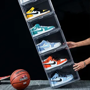 Поставщик выдвижных прозрачных контейнеров для обуви под кроватью на заказ, прозрачная цветная жесткая пластиковая коробка для обуви, складная стопка с ящиками