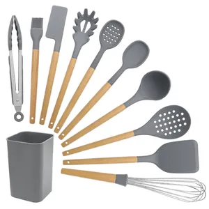 Top Seller Wholesale Silicone Heat Resistant Cooking Tool Spoon Whisk Turner Non-stick Kitchen Utensils Set With Holder